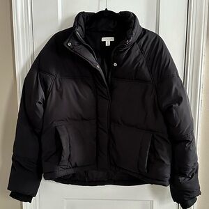 TOPSHOP Black Puffer Coat (Size 8)
